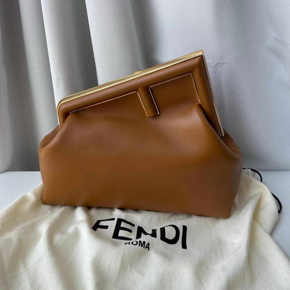 Fendi First Medium Camel Nappa Leather Bag Gold Hardware NWT